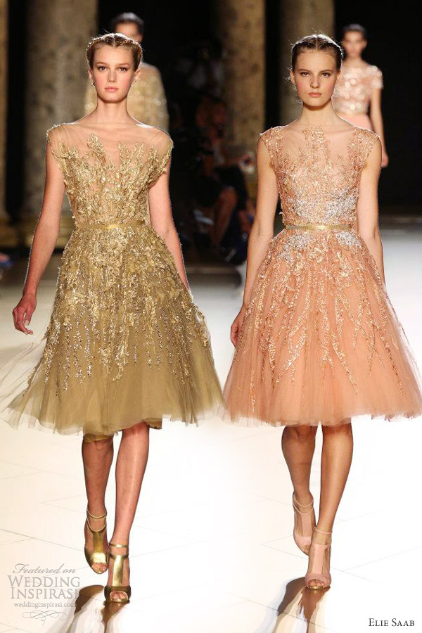 elie saab fall 2012 couture short beaded dresses illusion cap sleeves