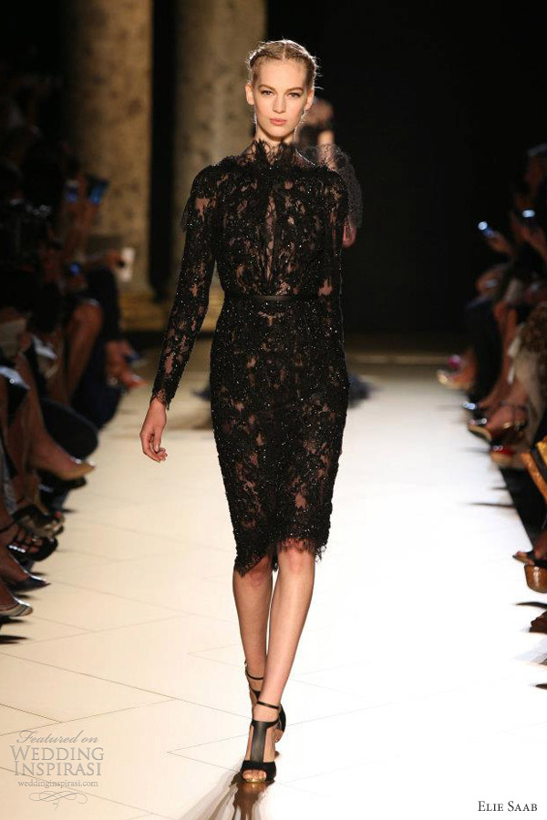 elie saab fall 2012 couture short black lace dress long sleeves