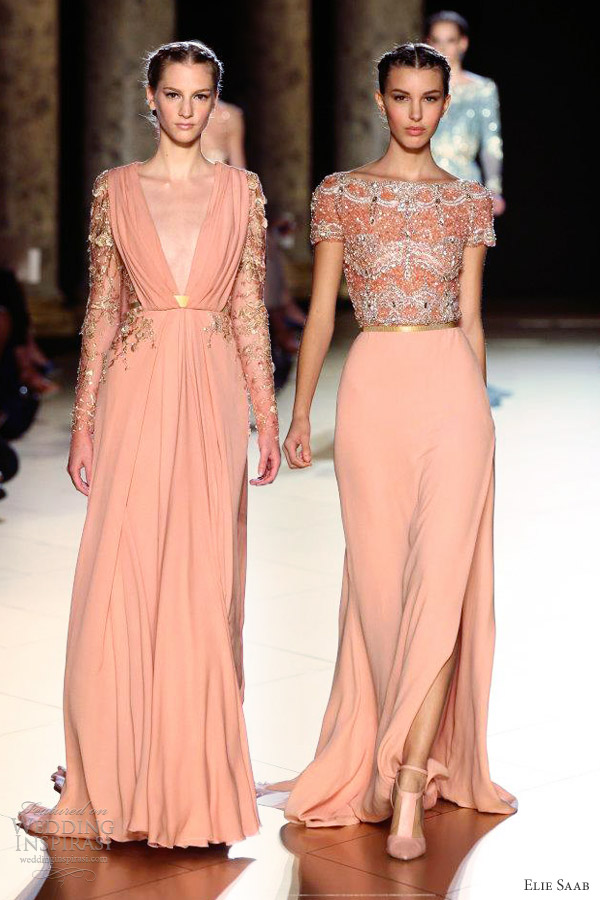 elie saab fall winter 2012 2013 couture pink gown beaded top long sleeves