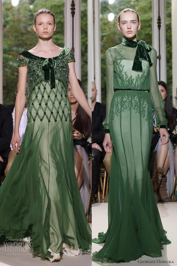 georges hobeika couture fall 2012 green gowns sleeves