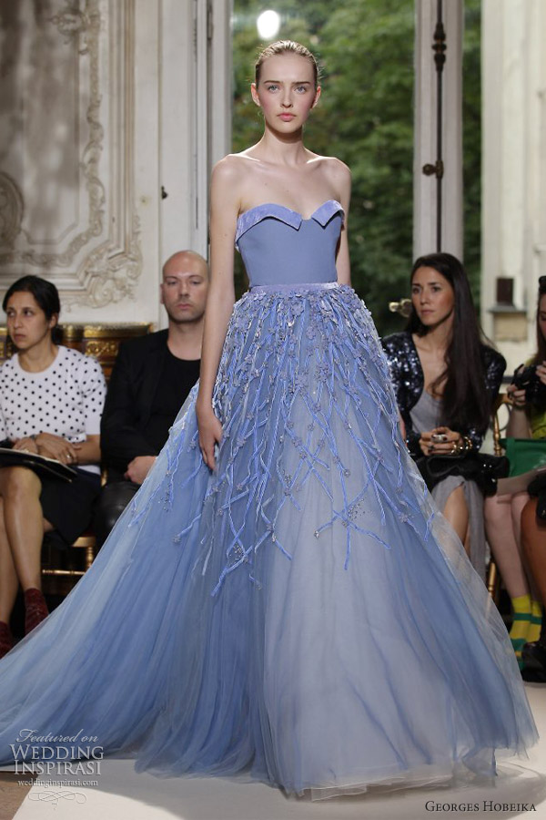 georges hobeika couture fall 2012 sky blue strapless ball gown