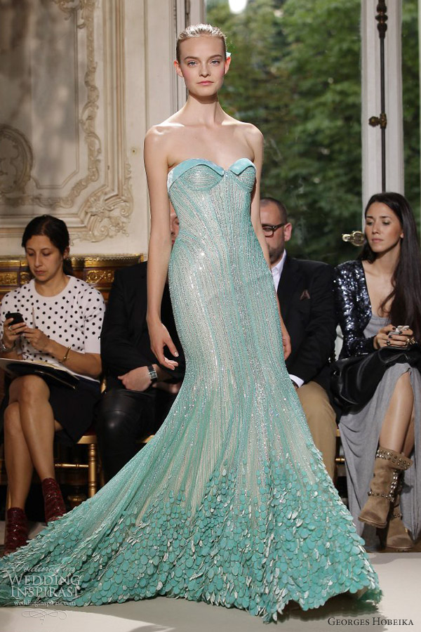 georges hobeika fall 2012 2013 couture strapless mint mermaid gown