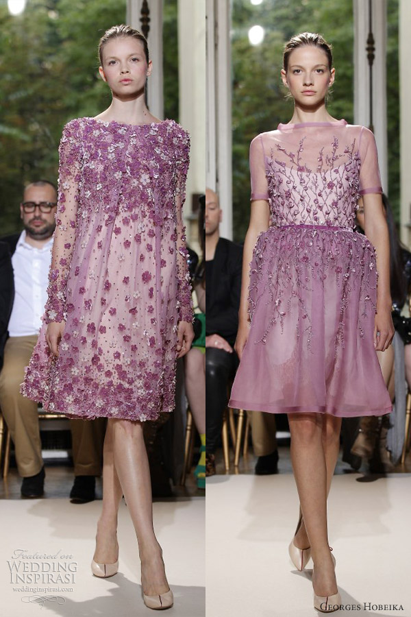 georges hobeika fall 2012 couture purple lilac lavender short dresses sleeves