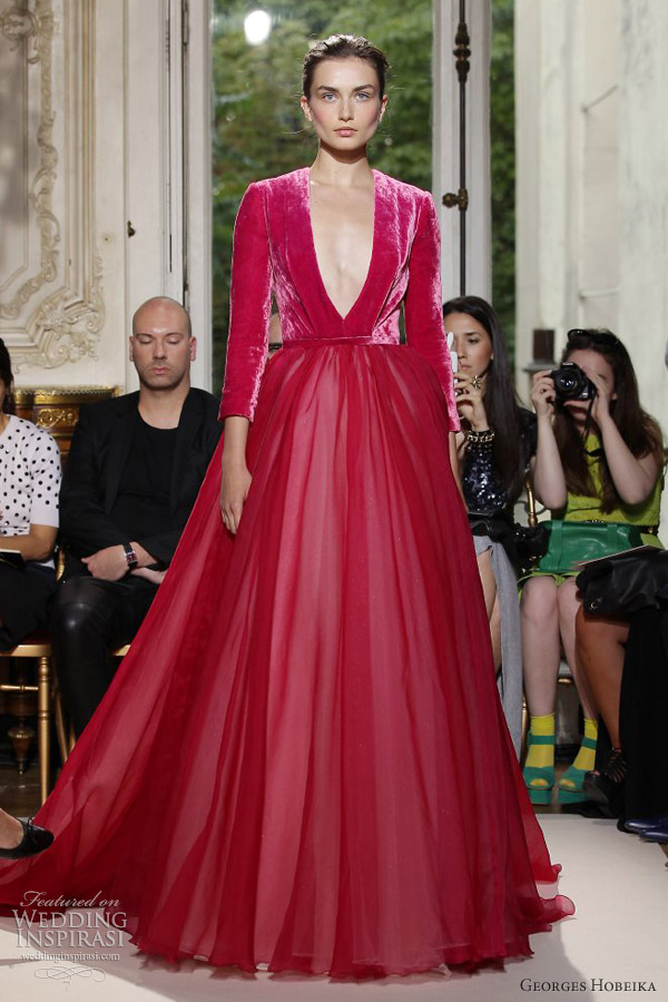 georges hobeika fall winter 2012 couture red sleeve ball gown