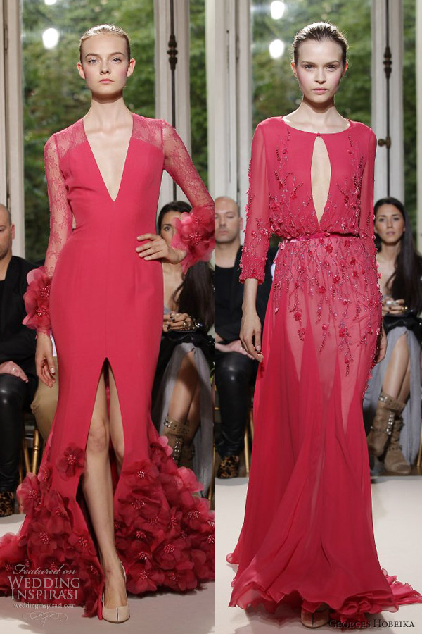 georges hobeika fall winter 2012 couture red sleeve gown