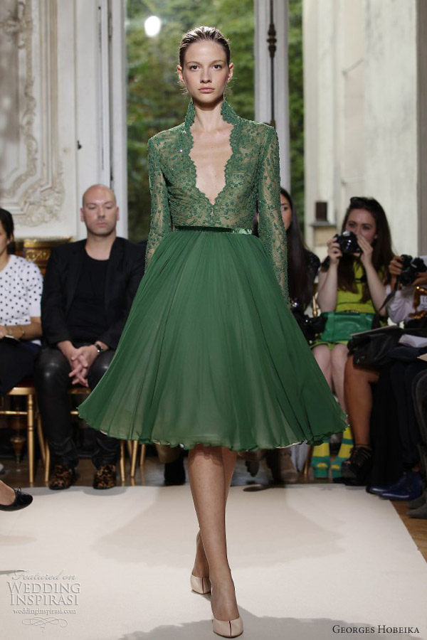 georges hobeika fall winter 2012 couture short green sleeve dress