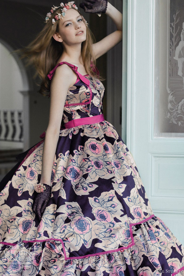 jill stuart 2012 navy floral print wedding dress straps