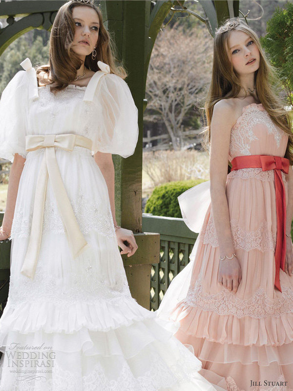 jill stuart bridal 2012 white puff sleeves pink wedding dress