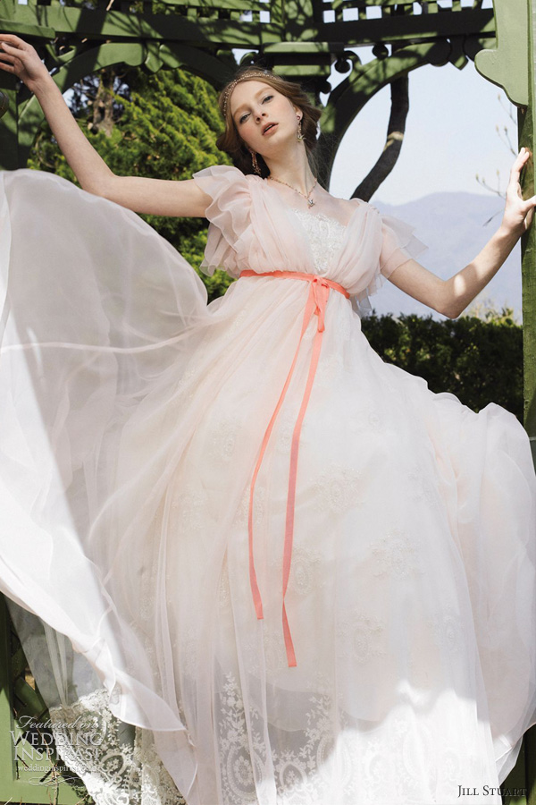 jill stuart pink wedding dress ruffle sleeves