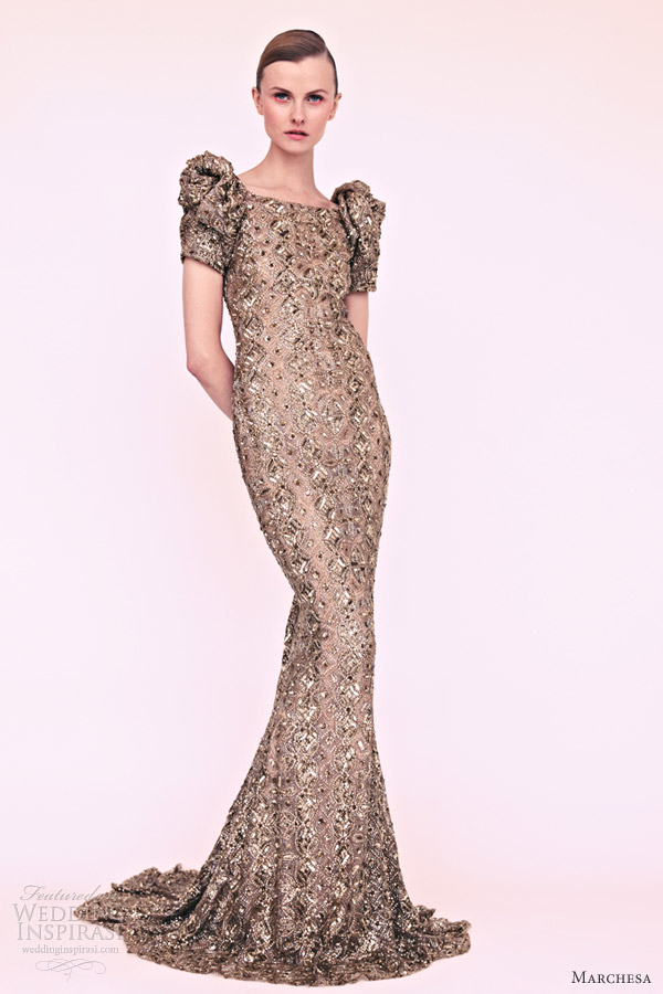 marchesa resort 2013 puff sleeve column gown