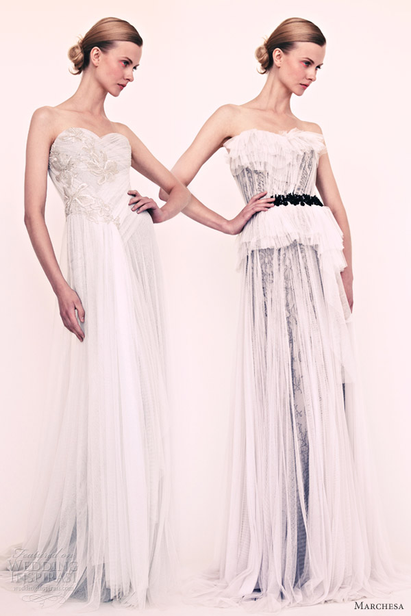 marchesa resort 2013 strapless gowns white over black