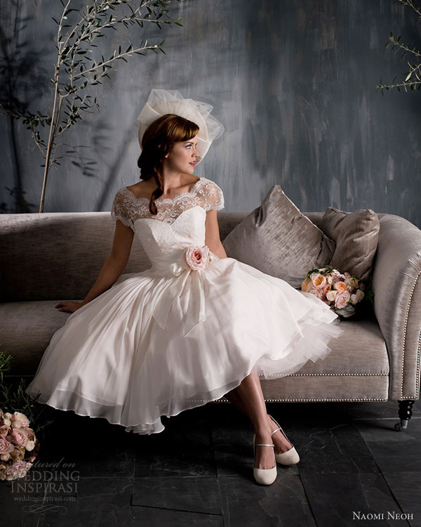 naomi neoh 2012 2013 scarlett tea length wedding dress lace jacket