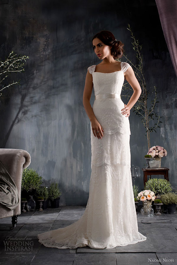 naomi neoh 2012 bridal lady mary wedding dress tiered lace cap sleeves