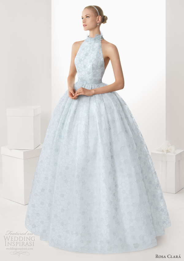 rosa clara 2013 bisel light blue wedding dress halter neck ball gown