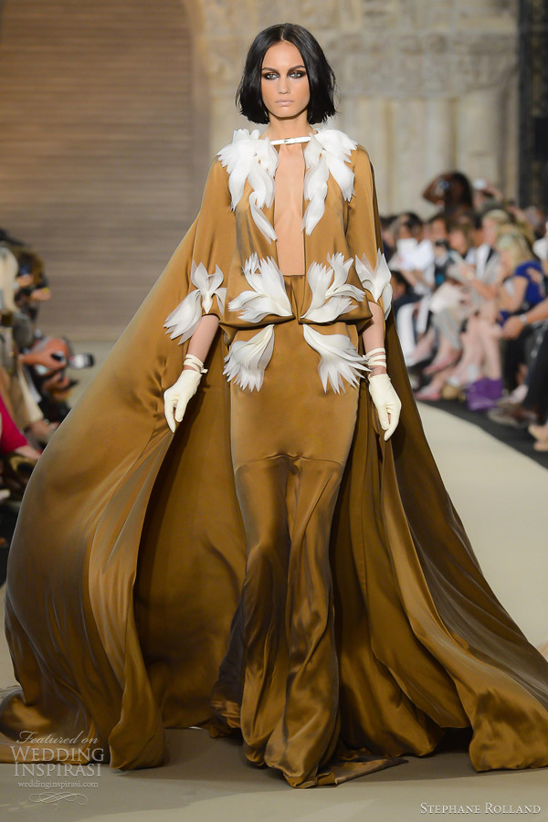 stephane rolland fall 2012 couture beige silk crepe organza dress cape