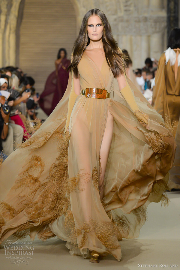stephane rolland fall 2012 couture chiffon jersey caped dress ostrich feather embroidery