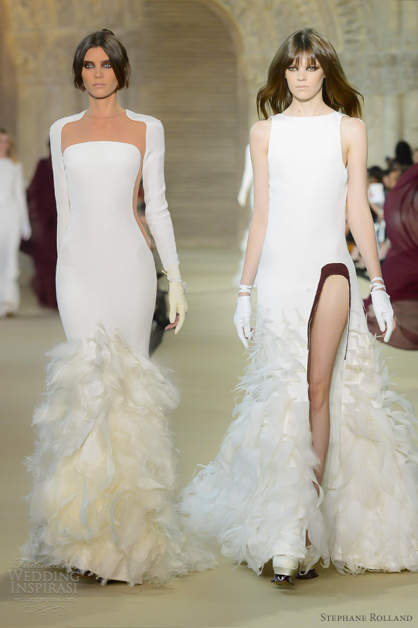 stephane rolland fall 2012 couture white crepe dress organza leaves thorns