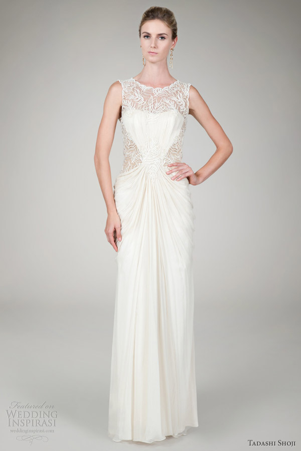 tadashi shoji bridal fall 2012 beaded crinkle chiffon gown cream