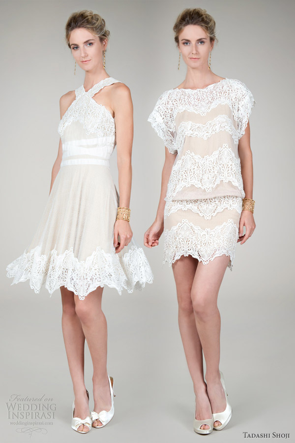 tadashi shoji fall 2012 bridal lace shift halter dresses