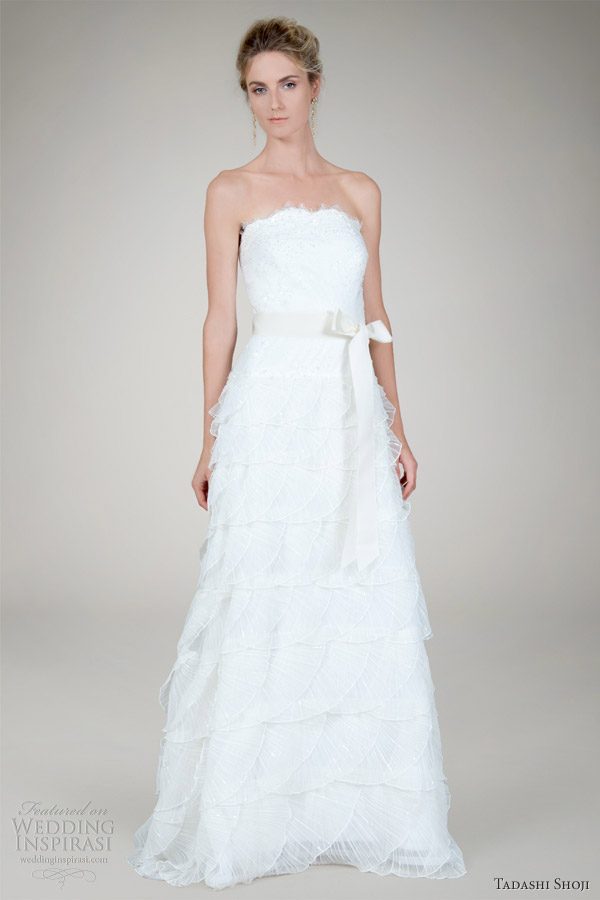 tadashi shoji fall 2012 bridal pleated tulle strapless wedding dress