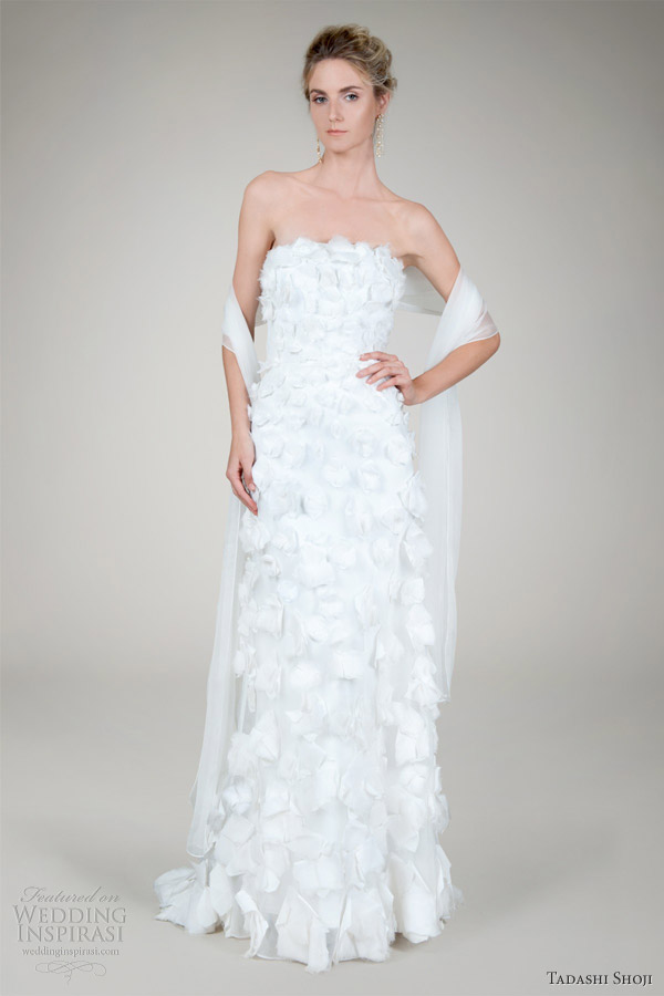 tadashi shoji fall 2012 bridal strapless wedding dress hand cut floral