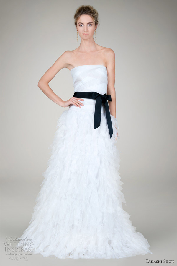 tadashi shoji fall 2012 bridal white strapless gown hand cut organza