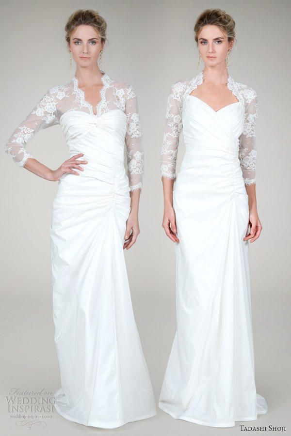 tadashi shoji wedding dresses fall 2012 long sleeve lace taffeta gowns