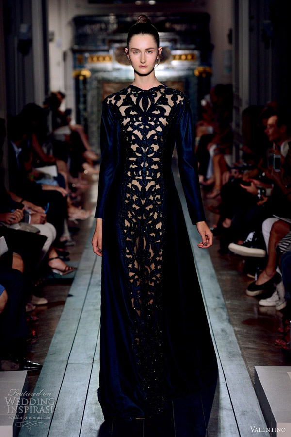 valentino couture fall 2012 long sleeve velvet gown cut out embroidery