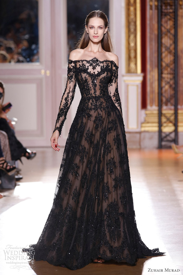 zuhair murad couture fall winter 2012 2013 black lace off shoulder gown