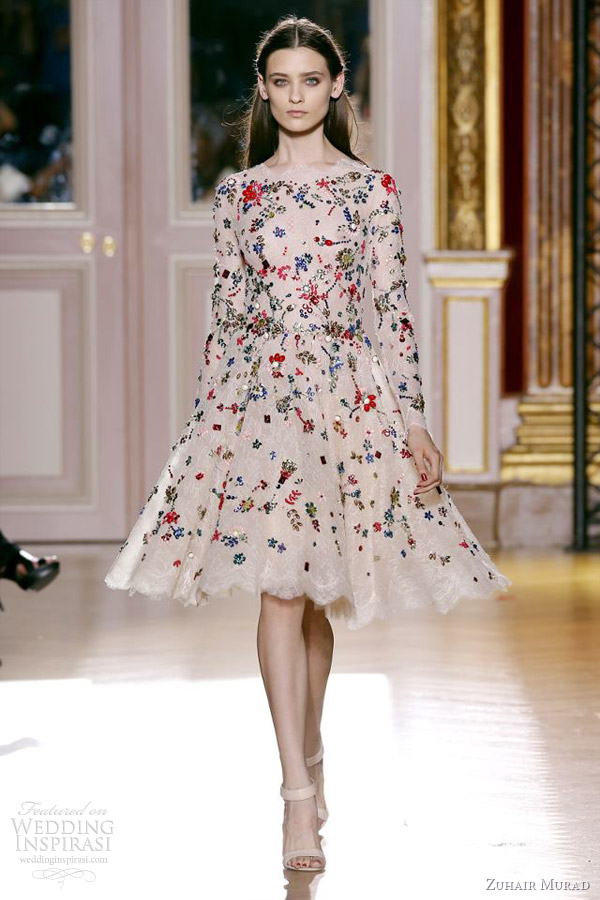 zuhair murad fall 2012 2013 couture skin flowers short multi color floral dress