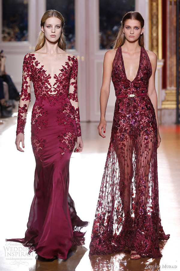 zuhair murad fall 2012 couture dresses red burgundy floral gowns