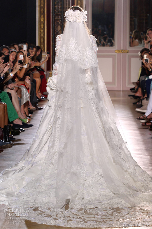 zuhair murad fall 2012 couture wedding dress lace long sleeves train