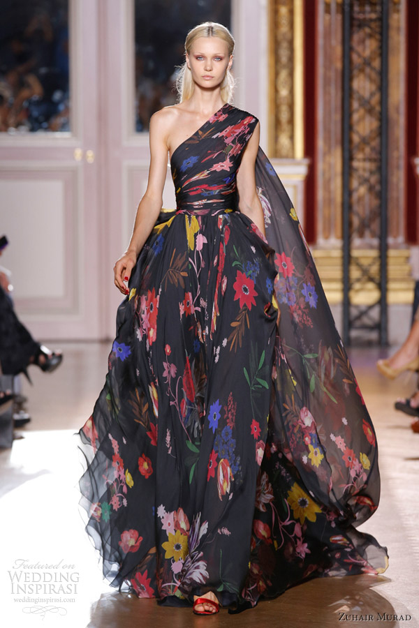 zuhair murad fall winter 2012 2013 couture black one shoulder floral print ball gown