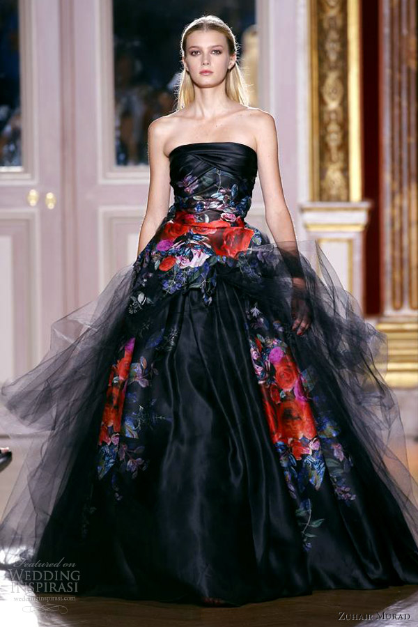 zuhair murad fall winter 2012 couture strapless black ball gown multi color floral print