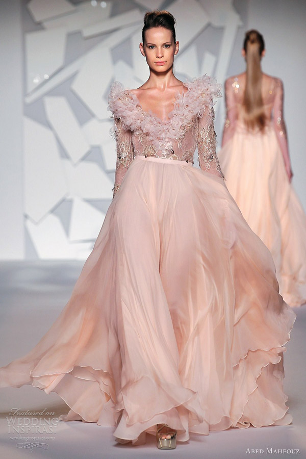 abed mahfouz couture fall 2012 peach pink long sleeve gown