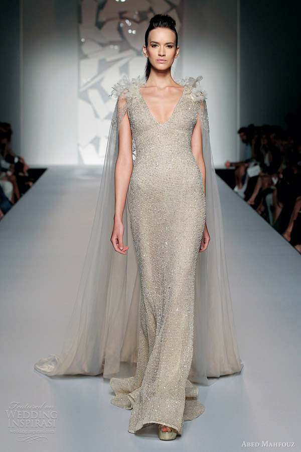 abed mahfouz fall 2012 2013 couture sheath gown v neck cape train