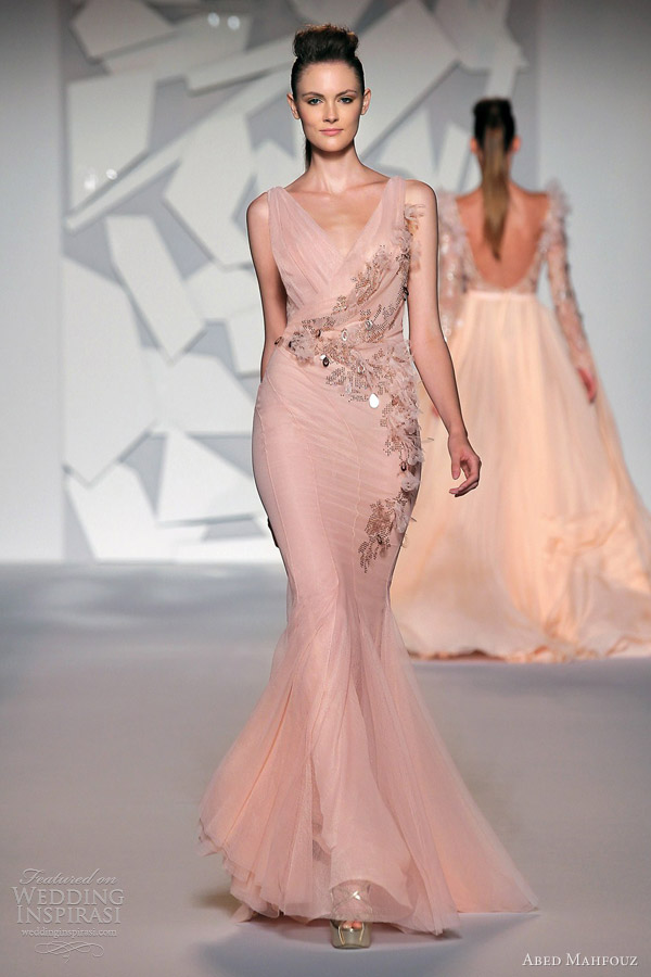 abed mahfouz fall 2012 couture sleeveless peach mermaid gown straps