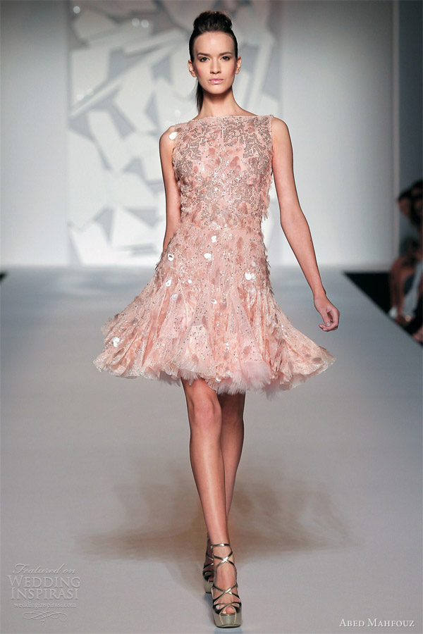 abed mahfouz fall 2012 couture sleeveless peach pink short dress