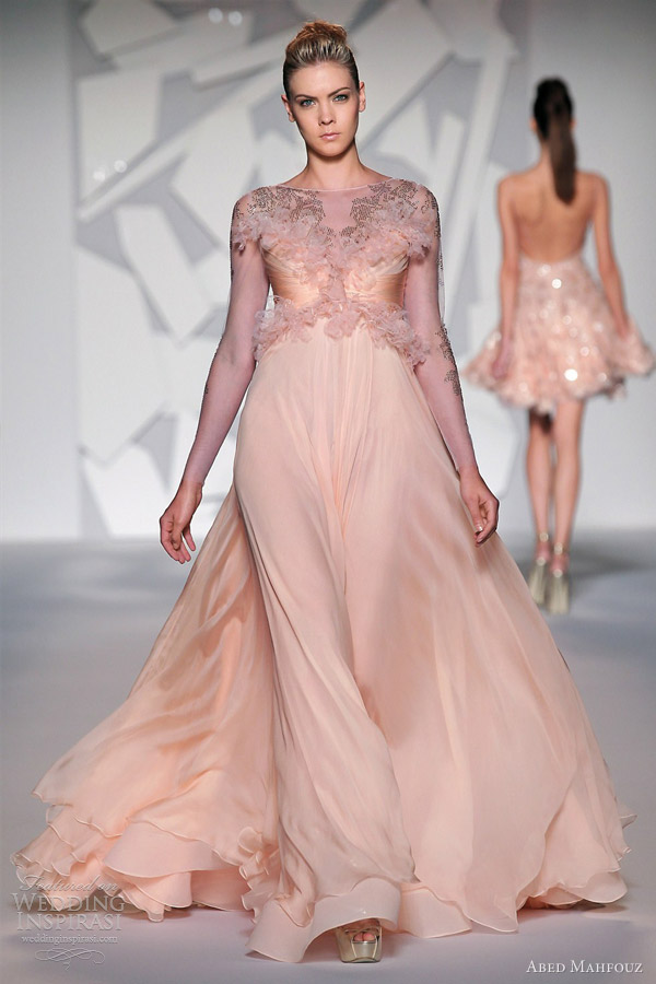 abed mahfouz fall winter 2012 2013 couture pink peach long sleeve gown