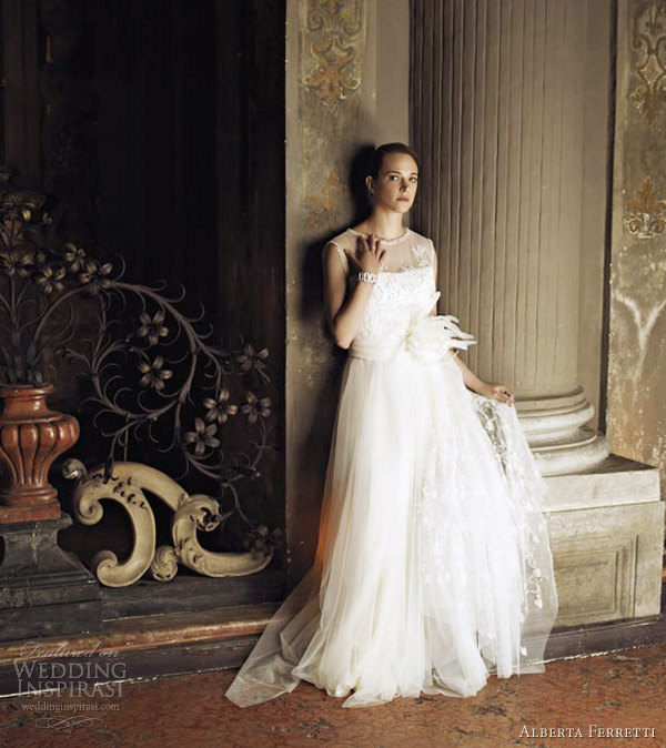alberta ferretti bridal 2013 sleeveless illusion wedding dress
