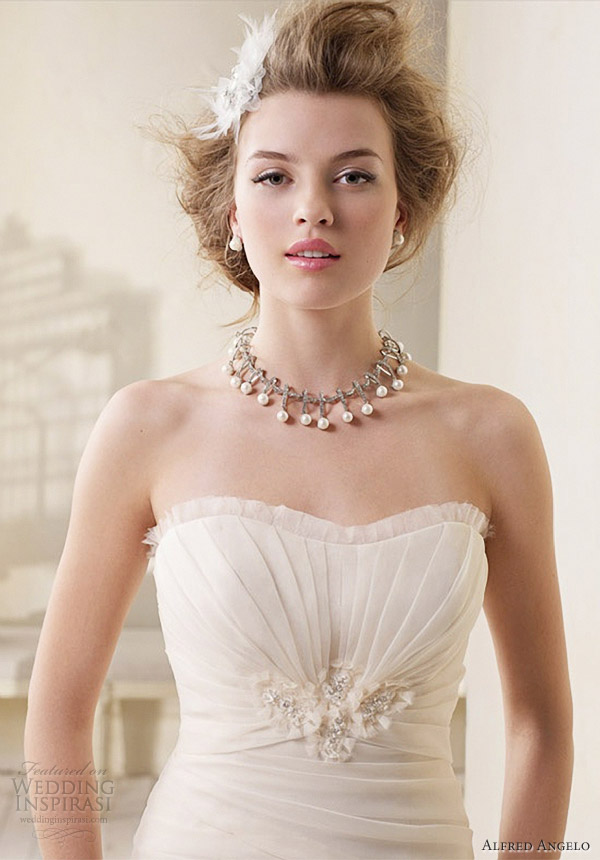 alfred angelo modern vintage bridal organza over taffeta strapless wedding dress 8508