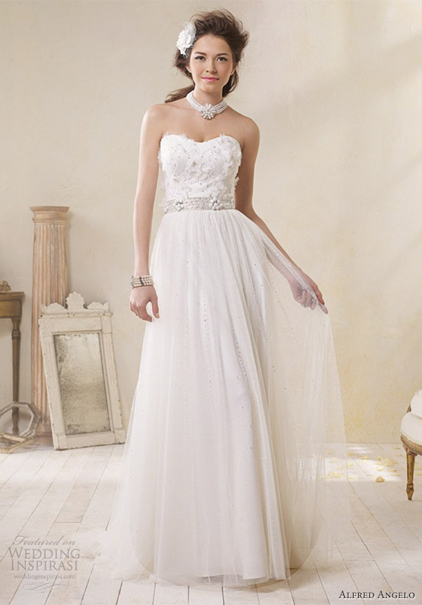 alfred angelo modern vintage bridal strapless wedding dress 8500