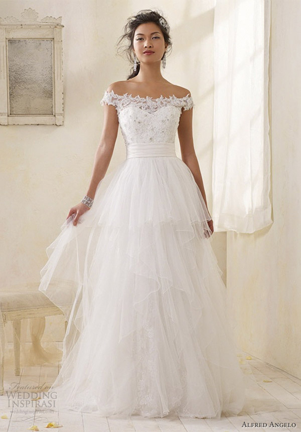 alfred angelo modern vintage bridal wedding dress off shoulder straps 8506