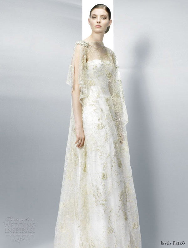 jesus peiro wedding dresses 2013 illusion flutter sleeve gold overlay