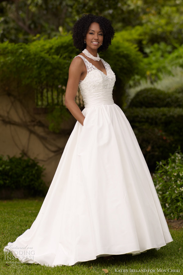 kathy ireland for mon cheri bridal spring 2013 sleeveless ball gown pockets