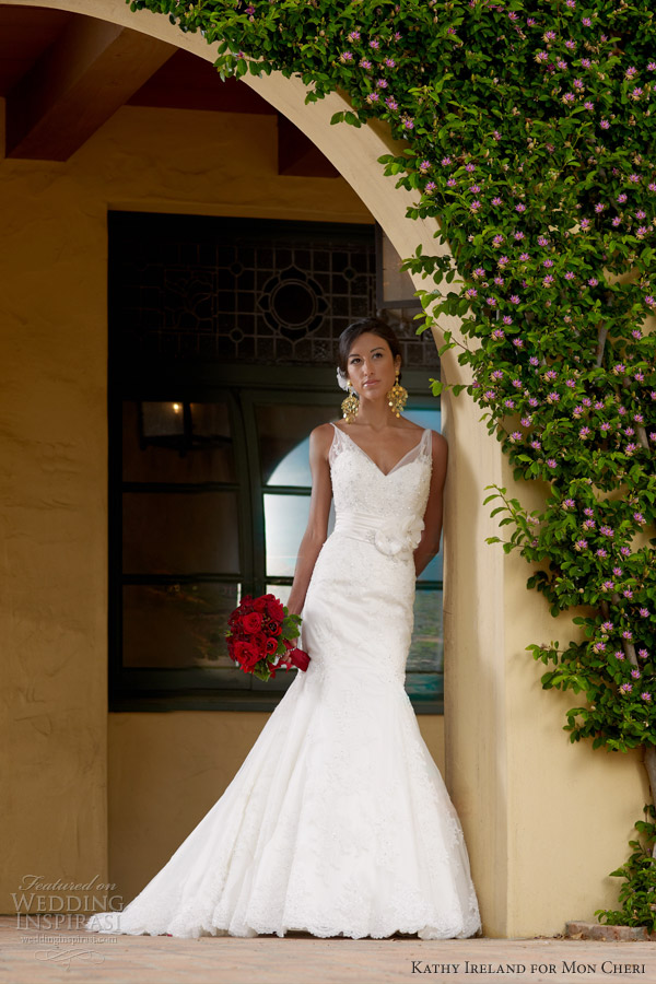 kathy ireland mon cheri bridal spring 2013 wedding dress sleeveless mermaid gown