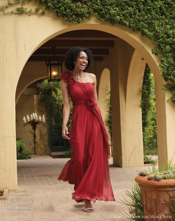 kathy ireland mon cheri spring 2013 occasion bridesmaid one shoulder red dress