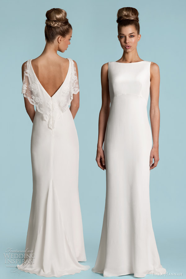 lara hannah 2013 acanthus boat neck silk crepe lace wedding dress