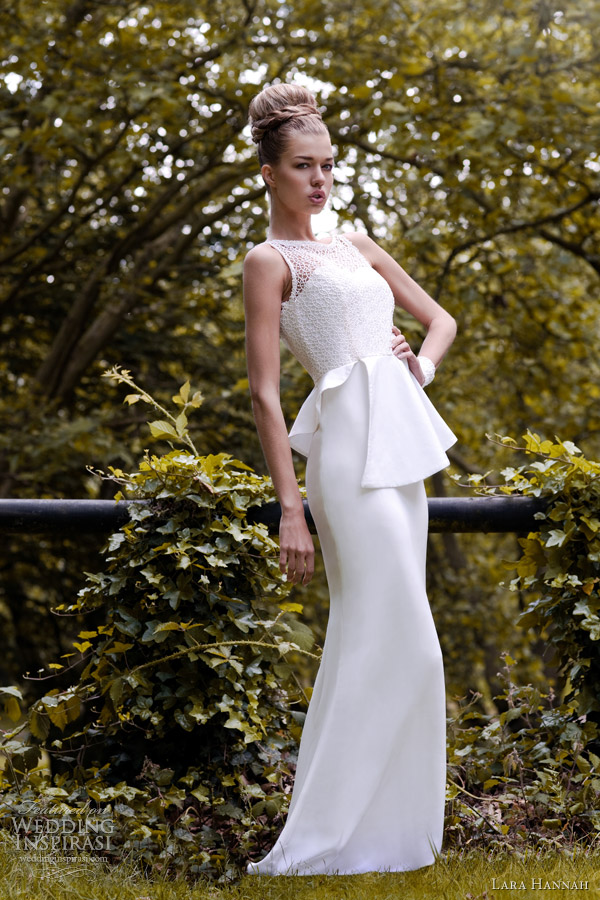 lara hannah spring 2013 vanilla wedding dress peplum