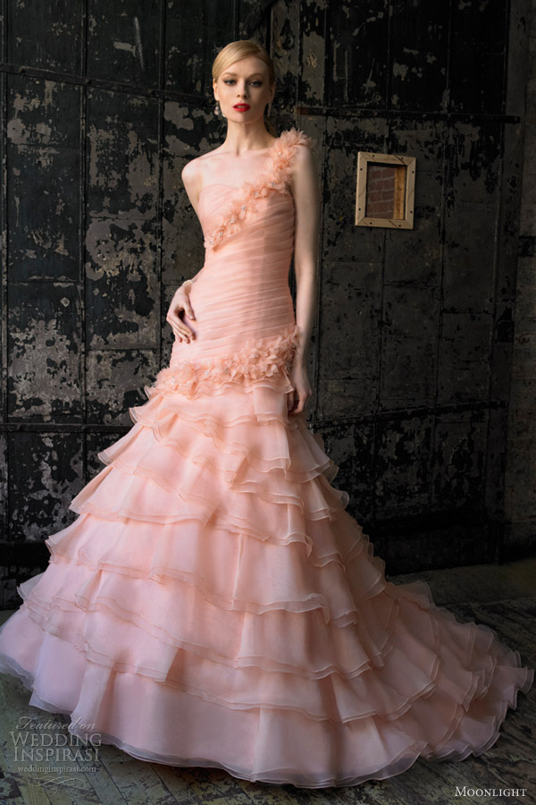 moonlight bridal collection fall 2012 peach pink wedding dress j6243